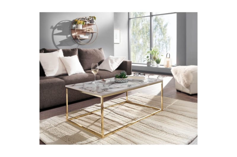 Soffbord Wohnling marmorutseende, rektangulär elegant, modern stil Guld, Marmorvit - Guld, Marmorvit - Products - Möbler - Bord & matgrupp - Soffbord