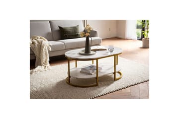 Soffbord Wohnling marmorutseende ovalt 100 cm med förvaringshylla, Bauhaus-stil Marmor Vit - Marmor Vit - Products - Möbler - Bord & matgrupp - Soffbord