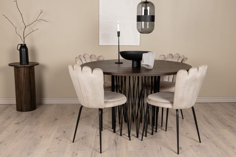 Stone Matgrupp 120 cm Rund med 4 Limhamn stolar - Beige - Products - Möbler - Bord & matgrupp - Matgrupp