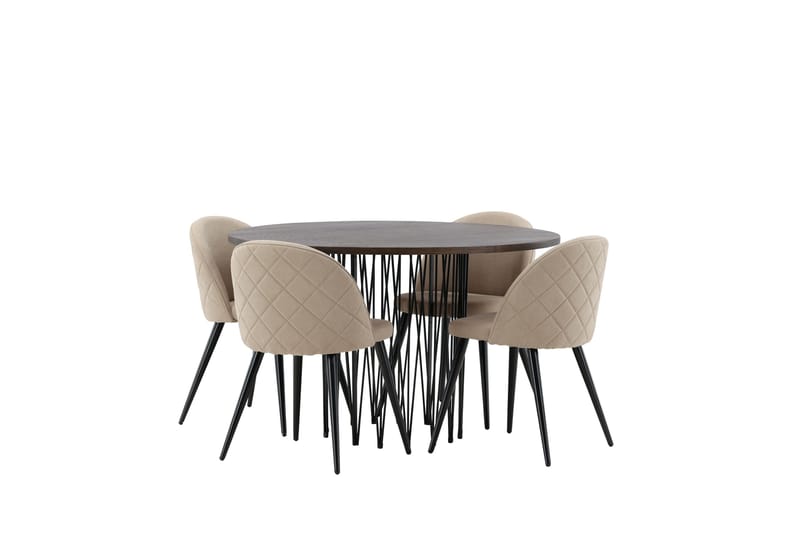 Stone Matgrupp 120 cm Rund med 4 Velvet stolar - Beige - Products - Möbler - Bord & matgrupp - Matgrupp