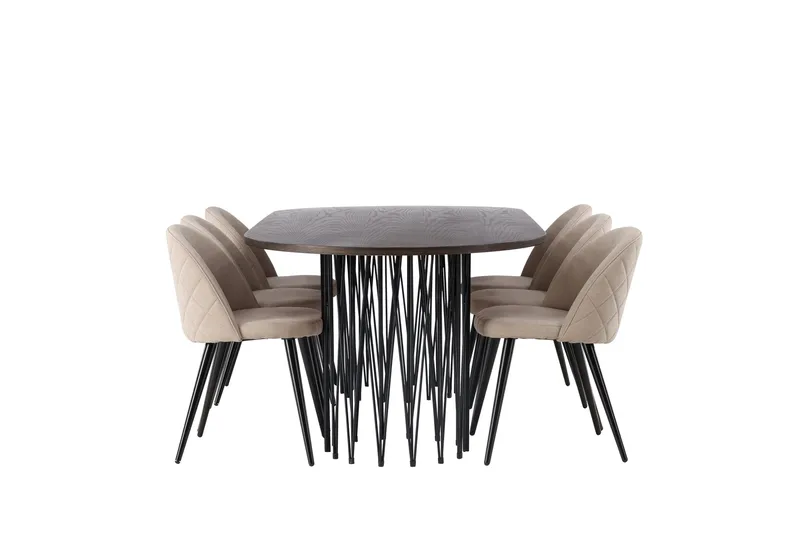 Stone Matgrupp 220 cm Rektangulär med 6 Velvet stolar - Beige - Products - Möbler - Bord & matgrupp - Matgrupp