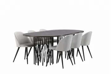 Stone Matgrupp 220 cm Rektangulär med 6 Velvet stolar - Grå - Products - Möbler - Bord & matgrupp - Matgrupp