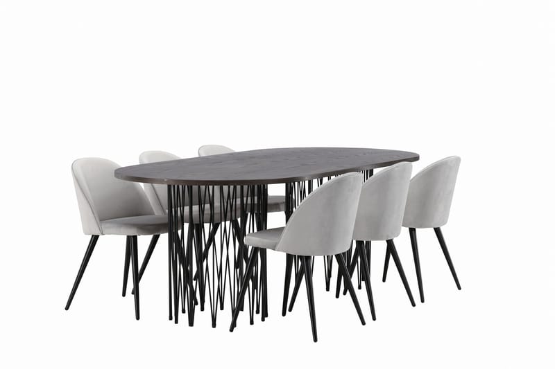 Stone Matgrupp 220 cm Rektangulär med 6 Velvet stolar - Grå - Products - Möbler - Bord & matgrupp - Matgrupp