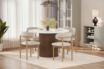 Uppveda Matbord 120 cm Rund med 4 st Jaiveer Matstolar - Brun - Products - Möbler - Bord & matgrupp - Matgrupp