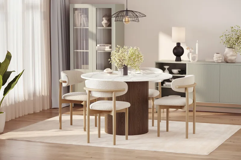 Uppveda Matbord 120 cm Rund med 4 st Jaiveer Matstolar - Brun - Products - Möbler - Bord & matgrupp - Matgrupp