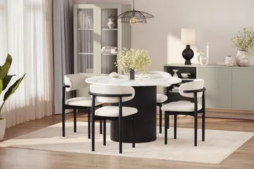 Uppveda Matbord 120 cm Rund med 4 st Jaiveer Matstolar - Svart/Vit - Products - Möbler - Bord & matgrupp - Matgrupp