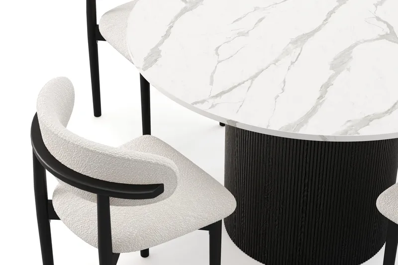Uppveda Matbord 120 cm Rund med 4 st Jaiveer Matstolar - Svart/Vit - Products - Möbler - Bord & matgrupp - Matgrupp