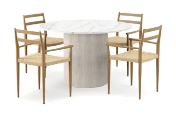 Uppveda Matbord 120 cm Rund med 4 st Jamna Karmstolar - Vit - Products - Möbler - Bord & matgrupp - Matgrupp