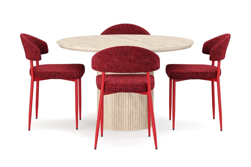 Uppveda Runt Matbord 120cm Travetin utseende med 4 st Jairam Matstolar - Beige - Products - Möbler - Bord & matgrupp - Matgrupp