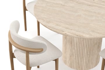 Uppveda Runt Matbord 120cm Travetin utseende med 4 st Jaiveer Matstolar - Beige - Products - Möbler - Bord & matgrupp - Matgrupp