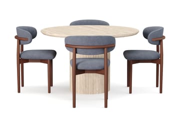 Uppveda Runt Matbord 120cm Travetin utseende med 4 st Jaiveer Matstolar - Beige - Products - Möbler - Bord & matgrupp - Matgrupp