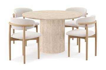 Uppveda Runt Matbord 120cm Travetin utseende med 4 st Jaiveer Matstolar - Beige - Products - Möbler - Bord & matgrupp - Matgrupp