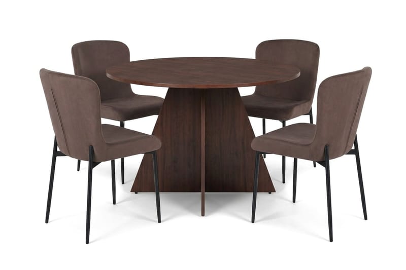 Vera Matgrupp runt 110 cm Valnöt med 4 Elsie Matstolar - Valnöt/Brun - Products - Möbler - Bord & matgrupp - Matgrupp