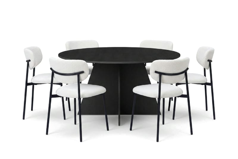 Vera Matgrupp runt 150 cm Svart med 6 Lucy Matstolar - Svart - Products - Möbler - Bord & matgrupp - Matgrupp