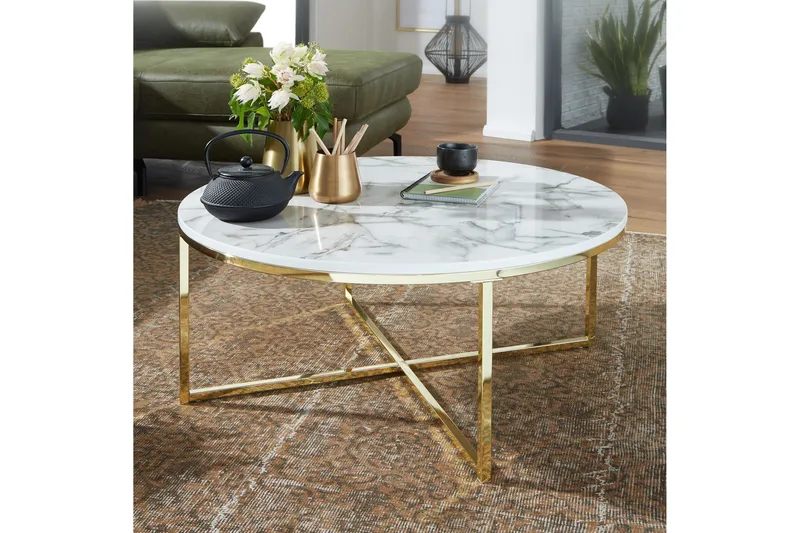 Willowdale Soffbord 80 cm Runt - Vit/Grå/Guld - Products - Möbler - Bord & matgrupp - Soffbord