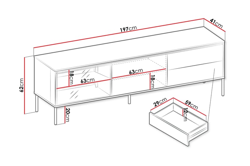 Basici Tv-bänk 197x41 cm - Grå/Grön - Products - Möbler - TV- & Mediamöbler - TV bänk & mediabänk
