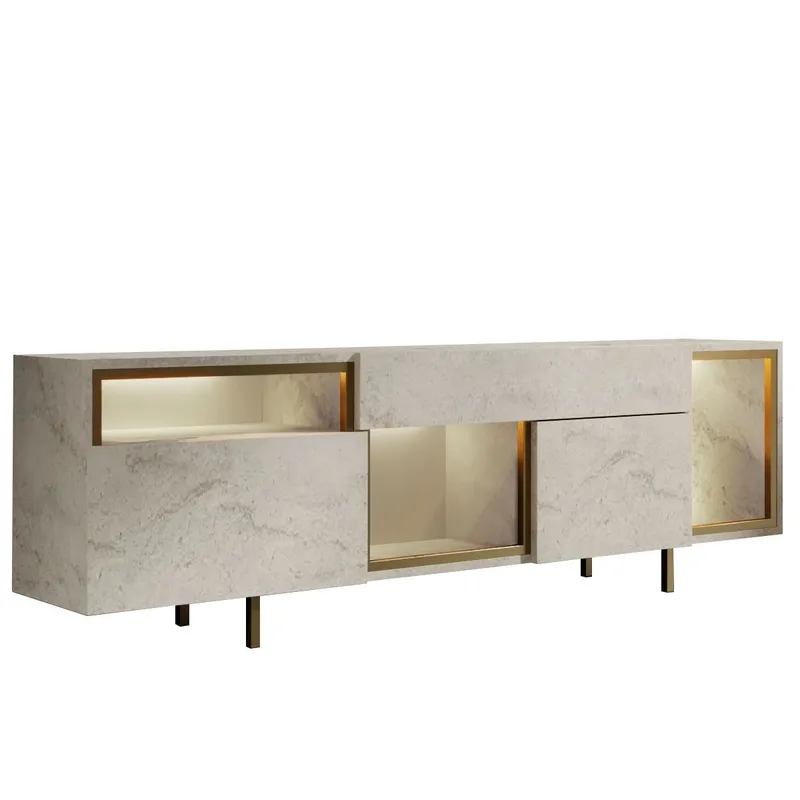 Denvar TV-bänk 180x55x32 cm - travertin och guld - Products - Möbler - TV- & Mediamöbler - TV bänk & mediabänk