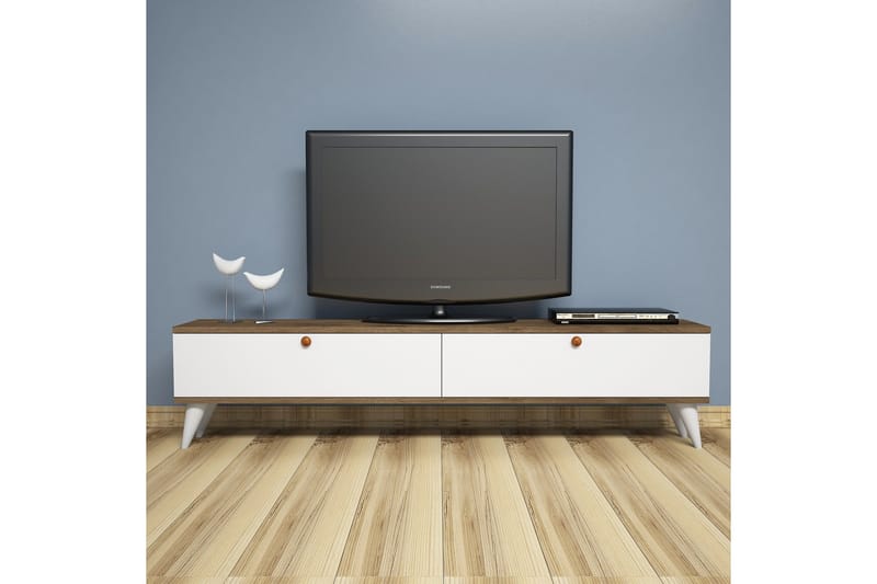 Gersby TV-Bänk 160 cm - Vit/Brun - Products - Möbler - TV- & Mediamöbler - TV bänk & mediabänk