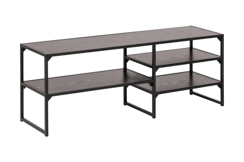 Hasslevik Tv-bänk 120 cm 3 Hyllor, Svart/Matt Svart
