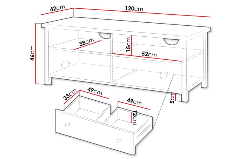 Hilts Tv-bänk 120x42 cm - Vit/Rosa - Products - Möbler - TV- & Mediamöbler - TV bänk & mediabänk