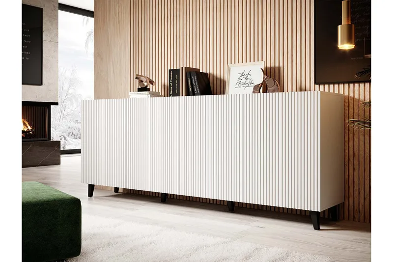 Juniskär Skänk med Förvaring 40x82x200 cm - Vit / Svart / Trä / Ribbad - Products - Möbler - TV- & Mediamöbler - TV bänk & mediabänk