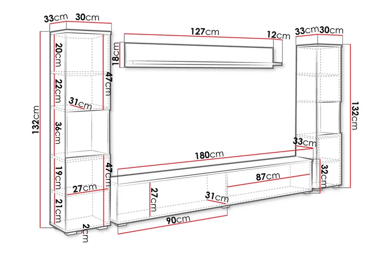 Kanehira Tv-möbelset - Vit - Products - Möbler - TV- & Mediamöbler - TV-möbelset