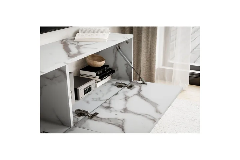 Lowboard Wohnling Folierad upphängning med luckdörr, modern Marmor, Vit, 120 cm - Marmor, Vit, 120 cm - Products - Möbler - TV- & Mediamöbler - TV-hylla