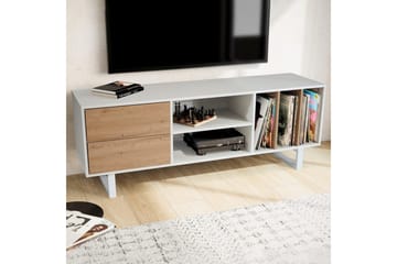 Lowboard Wohnling modernt spånskiva, 2 lådor, förvaringsbrickor, metallben, modern stil Vit, ek - Vit, ek - Products - Möbler - TV- & Mediamöbler - TV bänk & mediabänk