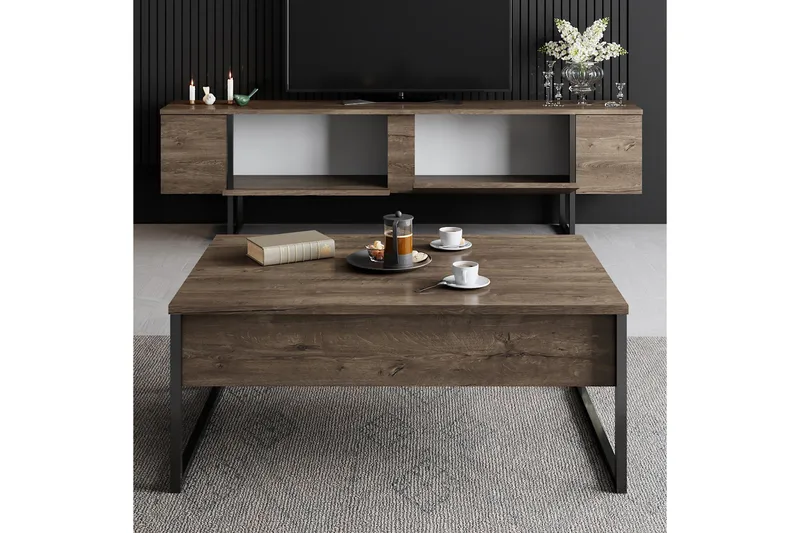 Luxe Tv bänk med Förvaring 180x50 cm - Brun / Svart / Trä - Products - Möbler - TV- & Mediamöbler - TV bänk & mediabänk