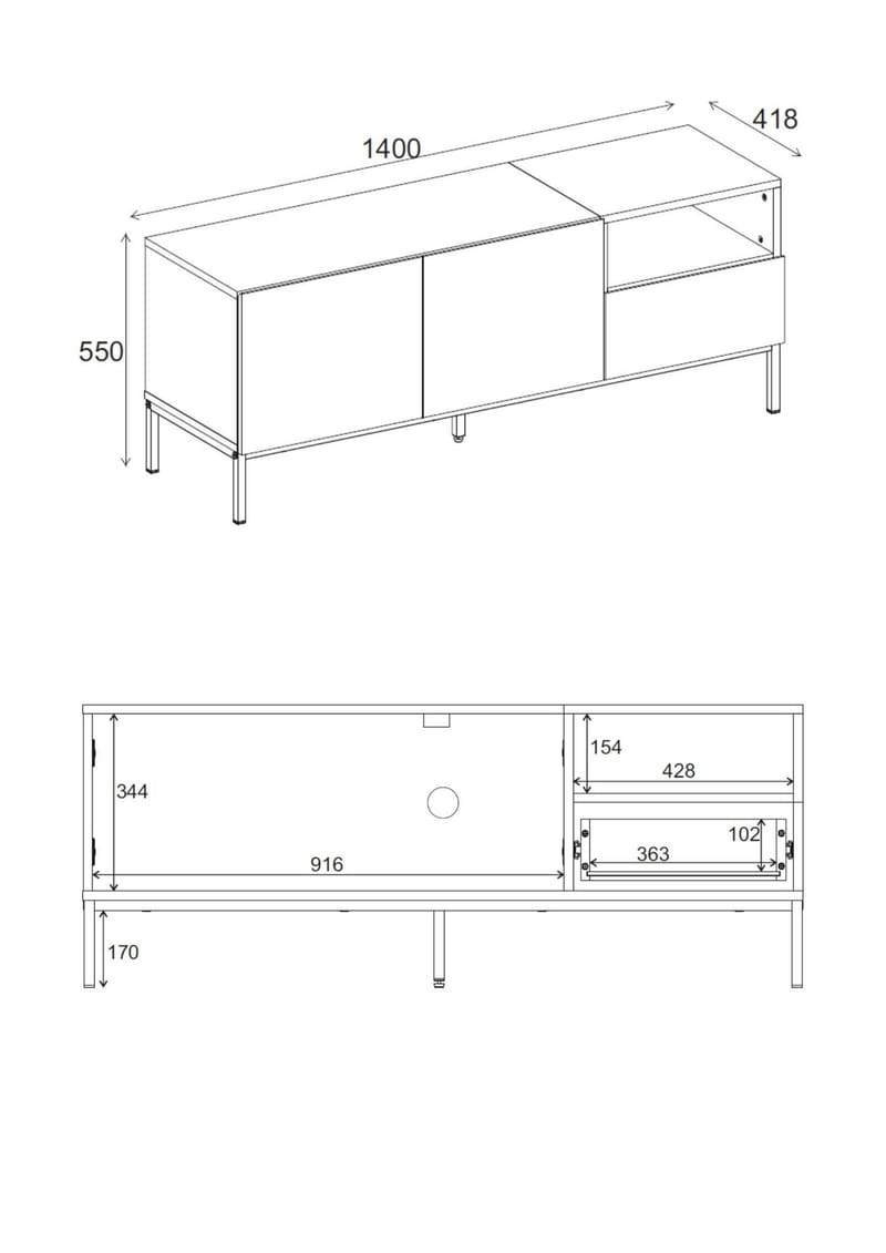 Morlen Tv-Bänk 140 cm - Naturlig ek, Wood Black, svart - Products - Möbler - TV- & Mediamöbler - TV bänk & mediabänk