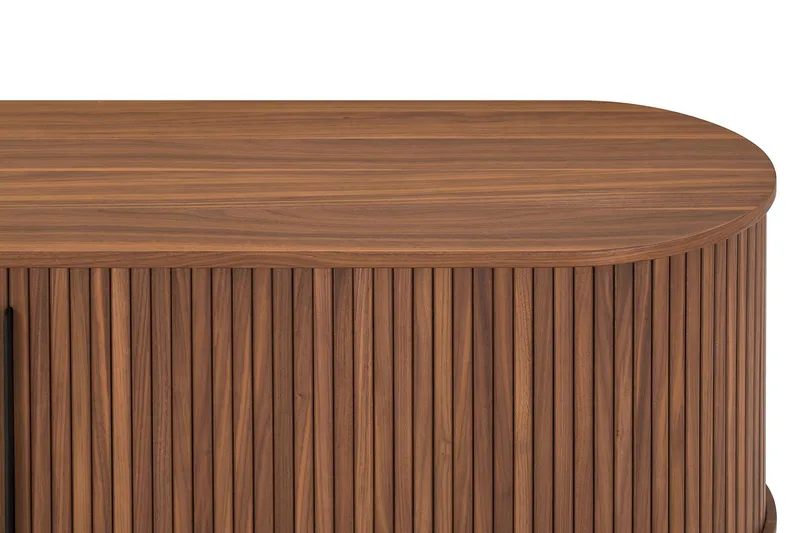 Noira Oval TV bänk Valnöt 150x45 cm Ribbad - Mörkbrunt / Brunt Trä - Products - Möbler - TV- & Mediamöbler - TV bänk & mediabänk