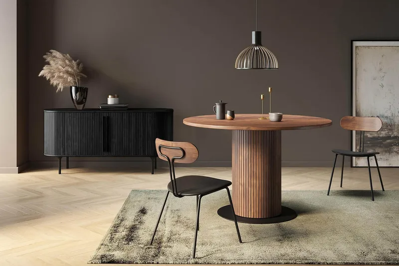 Noira Oval TV bänk Valnöt 150x45 cm Ribbad - Mörkbrunt / Brunt Trä - Products - Möbler - TV- & Mediamöbler - TV bänk & mediabänk