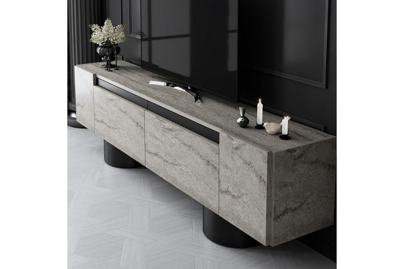 TV-bänk Travertin / Svart - Travertin / Svart - Products - Möbler - TV- & Mediamöbler - TV bänk & mediabänk