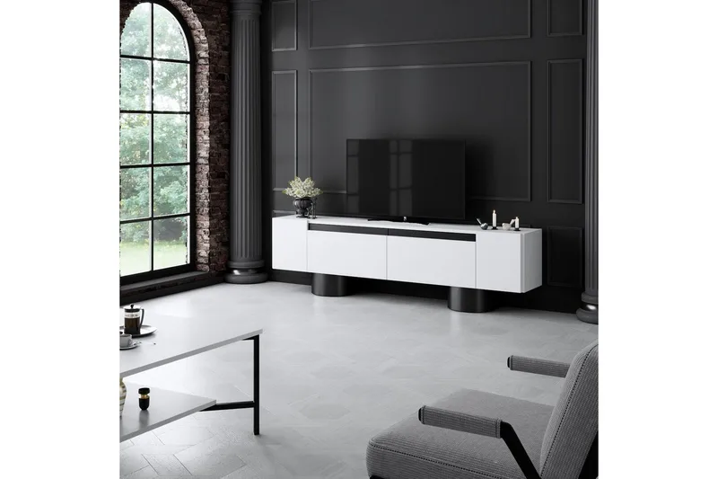 TV-bänk Vit / Svart - Vit / Svart - Products - Möbler - TV- & Mediamöbler - TV bänk & mediabänk