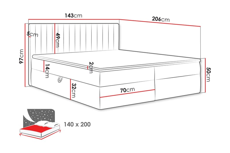 Calrosor Sängpaket Kontinentalsäng med Förvaring 140x200 cm - Beige - Products - Möbler - Säng - Komplett sängpaket