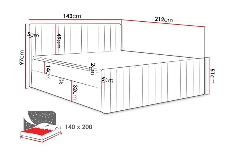 Calrosor Sängpaket Kontinentalsäng med Förvaring 140x200 cm - Rosa - Products - Möbler - Säng - Komplett sängpaket