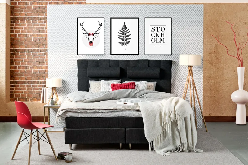 Charleston Kontinentalsäng 160x200 Fast Polyeterskum - Svart - Products - Möbler - Säng - Kontinentalsäng