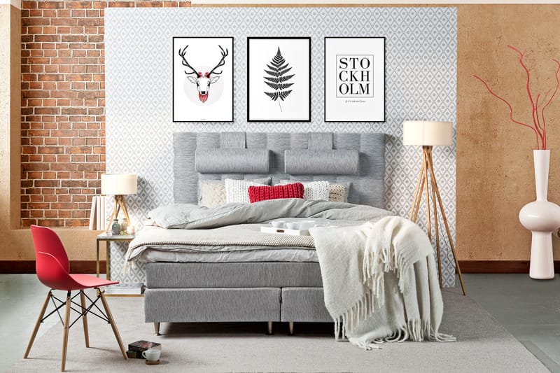 Charleston Kontinentalsäng 180x200 Fast Polyeterskum - Ljusgrå - Products - Möbler - Säng - Kontinentalsäng