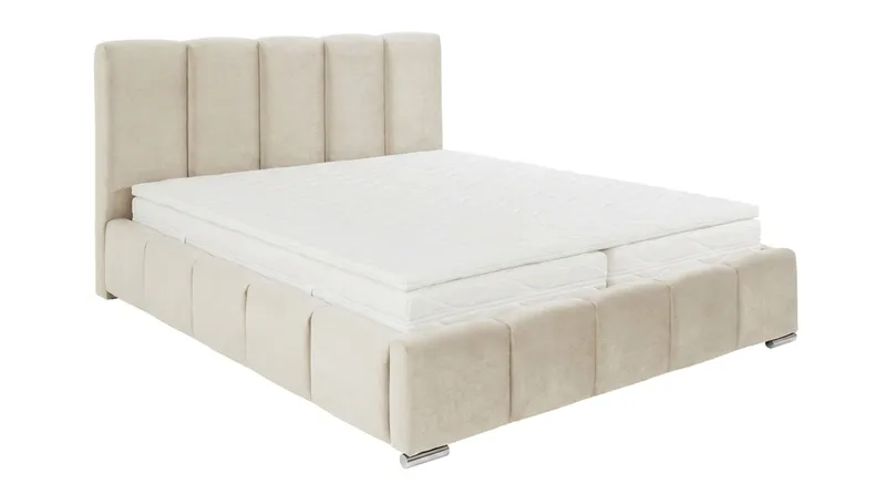 Cleaton Sängram 160x200 cm med Förvaring HVILA Skummadrass och Bäddmadrass i Memoryskum med Tvättbar klädsel, Beige/Vit