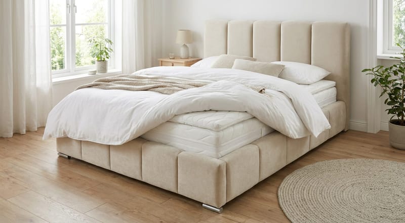 Cleaton Sängram 180x200 cm med Förvaring HVILA Pocketresårmadrass och Bäddmadrass i Polysterskum Vändbar Sommar & Vintersida och Tvättbar klädsel - Grå/Vit - Products - Möbler - Säng - Komplett sängpaket