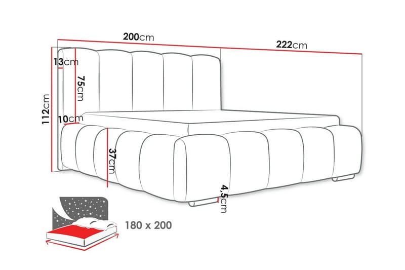 Cleaton Sängram 180x200 cm med Förvaring HVILA Pocketresårmadrass och Bäddmadrass i Polysterskum Vändbar Sommar & Vintersida och Tvättbar klädsel - Grå/Vit - Products - Möbler - Säng - Komplett sängpaket