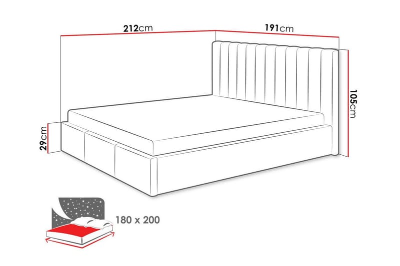 Derry Sängram 180x200 cm - Grå - Products - Möbler - Säng - Säng med förvaring