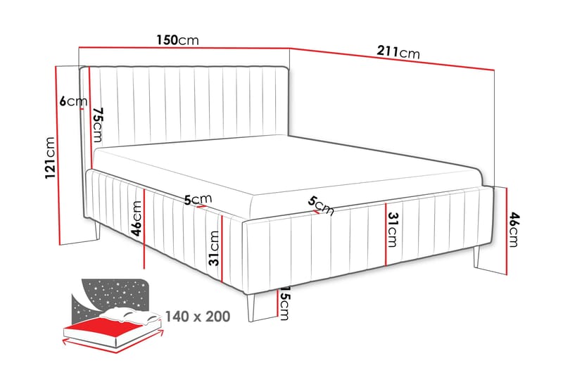 Desio Förvaringssäng 140x200 cm - Röd - Products - Möbler - Säng - Säng med förvaring