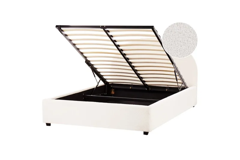 Dubbels äng Vaucluse med förvaring Vit, 140x200 cm, Bouclé, Vit, 140x200 cm, Bouclé