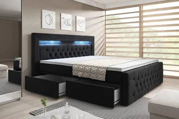 Franco Komplett Sängpaket med förvaring LED-belysning 180x200 cm - Svart / Sammet - Products - Möbler - Säng - Säng med förvaring