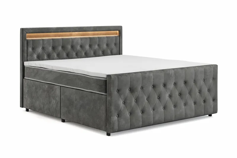 Franco light Komplett Sängpaket med förvaring LED-belysning 180x200 cm - Grå - Products - Möbler - Säng - Säng med förvaring