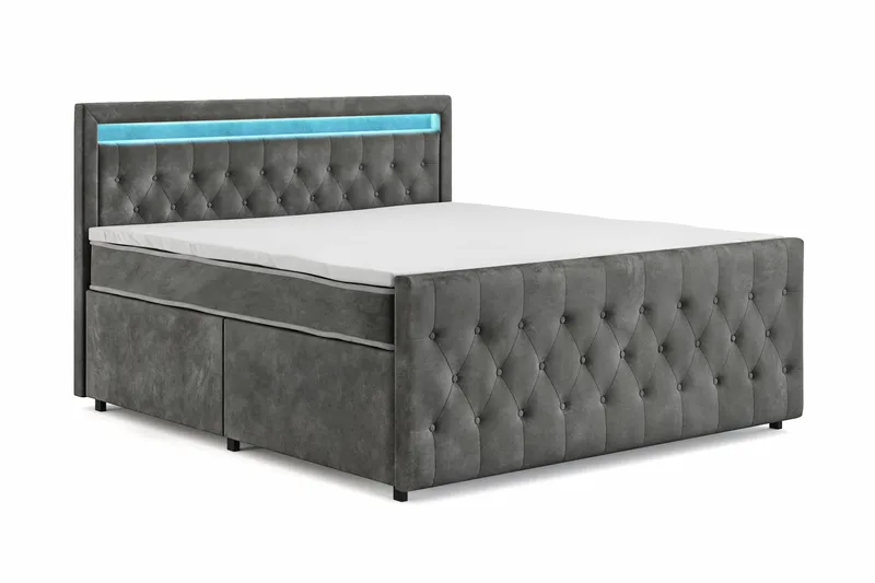 Franco light Komplett Sängpaket med förvaring LED-belysning 180x200 cm - Grå - Products - Möbler - Säng - Säng med förvaring
