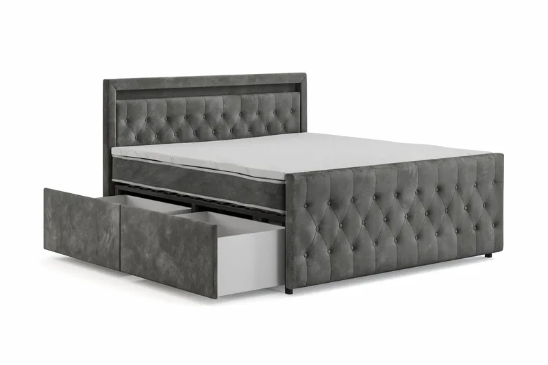 Franco light Komplett Sängpaket med förvaring LED-belysning 180x200 cm - Grå - Products - Möbler - Säng - Säng med förvaring