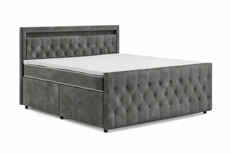 Franco light Komplett Sängpaket med förvaring LED-belysning 180x200 cm - Grå - Products - Möbler - Säng - Säng med förvaring