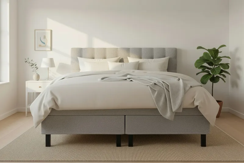Hilton Komplett Sängpaket 160x200 cm Kontinentalsäng med rutad sänggavel - Grå / Teddy - Products - Möbler - Säng - Kontinentalsäng